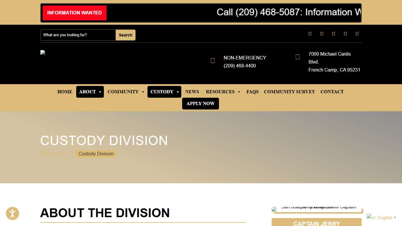 Custody Division | San Joaquin County Sheriff's Office